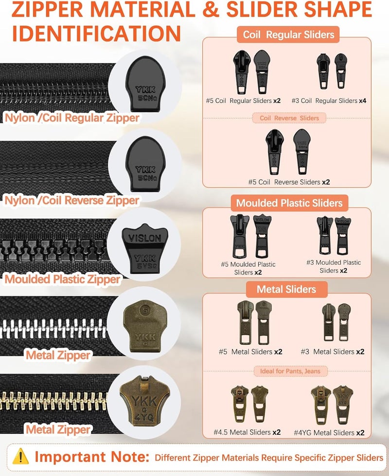 VICHERIA Zipper Repair Kit PRO Upgrade for YKK- Includes #4.5 & #4YG Metal Sliders + Insertion Pins for Jeans, Pants & Outdoor Gear, Compatible with YKK #3#4.5#5 Metal, Plastic & Coil Zippers (20 Pcs) - Image 4